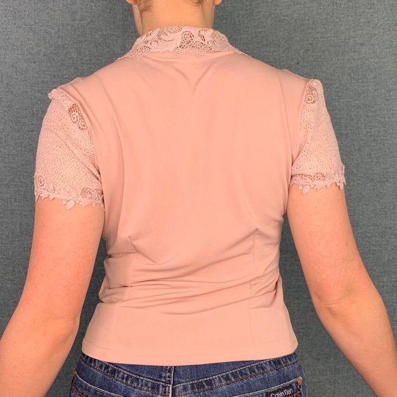 Sagaie Paris French Designer Y2K Blush Pink Lacy Zip Up Top, Size 2. - Picture 4 of 4